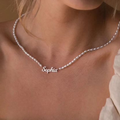 Customizable Necklace with Name and Freshwater Pearls  NostalgiaJewels