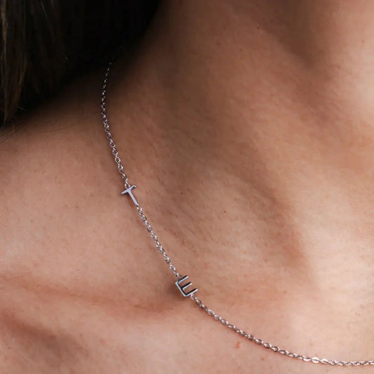 Personalized Necklace with Side Initials  NostalgiaJewels